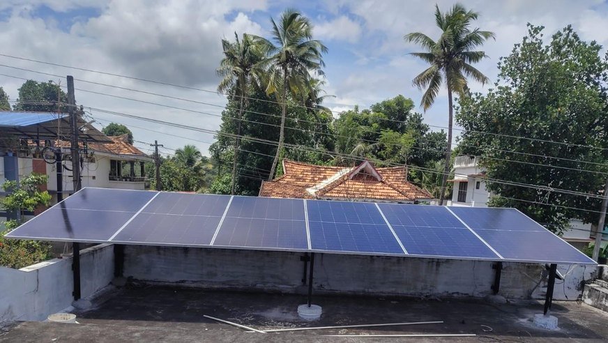 Raised terrace solar array installed by Soltech Power Solutions at Ezhukone, Kollam