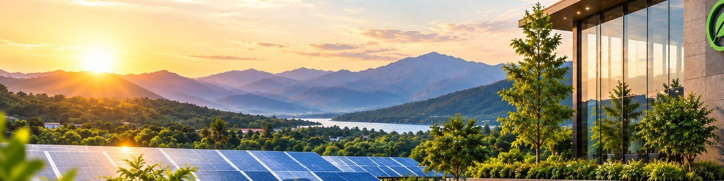 Rooftop solar array at sunset in Kerala